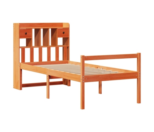 Cama con estantería sin colchón madera maciza marrón 75x190 cm