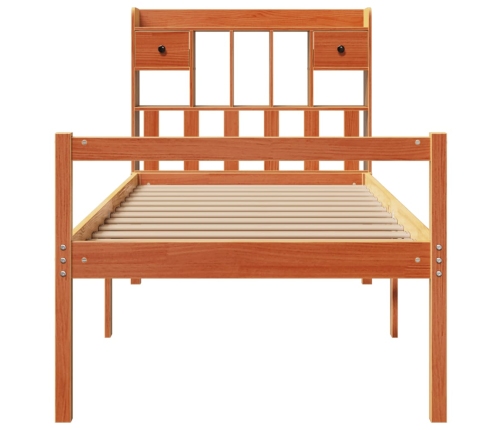 Cama con estantería sin colchón madera maciza marrón 75x190 cm