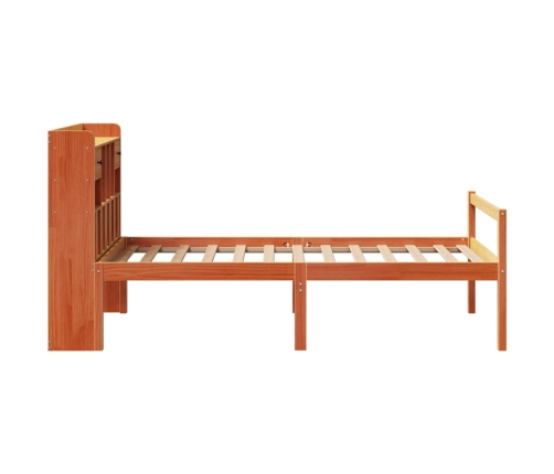 Cama con estantería sin colchón madera maciza marrón 75x190 cm