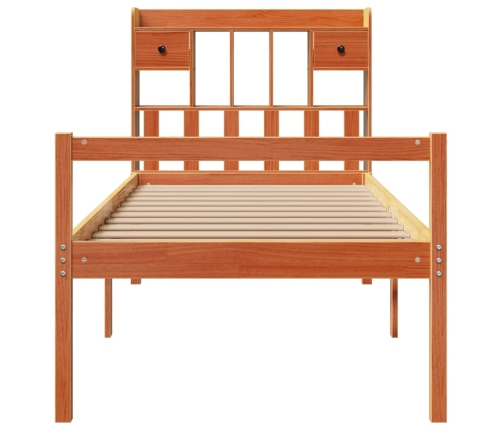 Cama con estantería sin colchón madera maciza marrón 90x190 cm