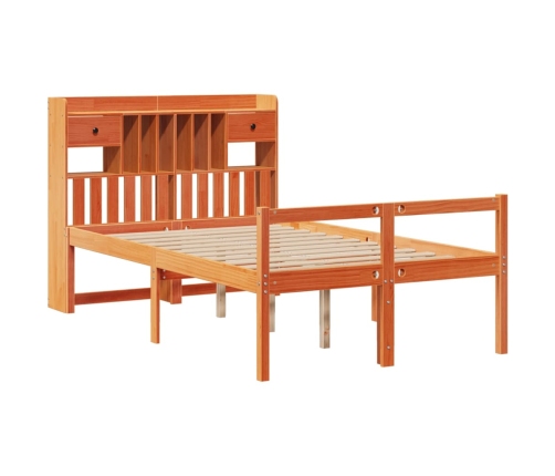 Cama con estantería sin colchón madera maciza marrón 135x190cm