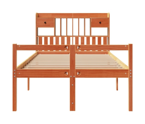 Cama con estantería sin colchón madera maciza marrón 135x190cm