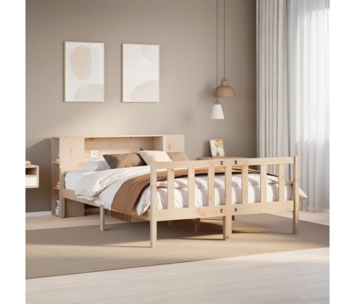 Cama con estantería sin colchón madera maciza de pino 120x190cm