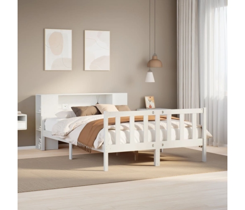 Cama con estantería sin colchón madera maciza blanca 150x200 cm