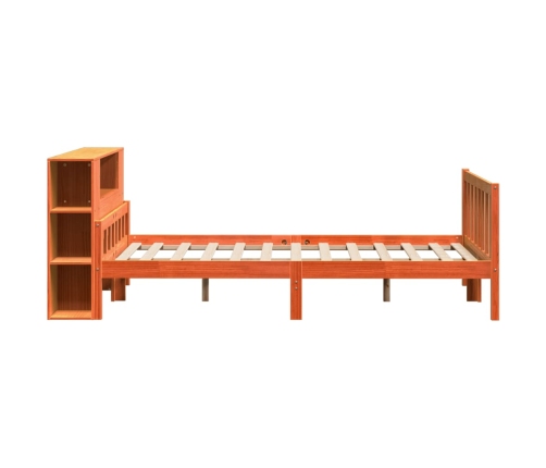 Cama con estantería sin colchón madera maciza marrón 150x200 cm