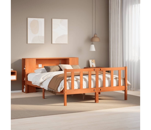 Cama con estantería sin colchón madera maciza marrón 150x200 cm