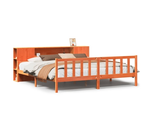 Cama con estantería sin colchón madera maciza marrón 180x200 cm