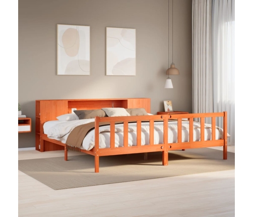 Cama con estantería sin colchón madera maciza marrón 180x200 cm