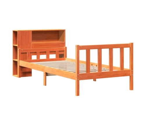 Cama con estantería sin colchón madera maciza marrón 75x190 cm