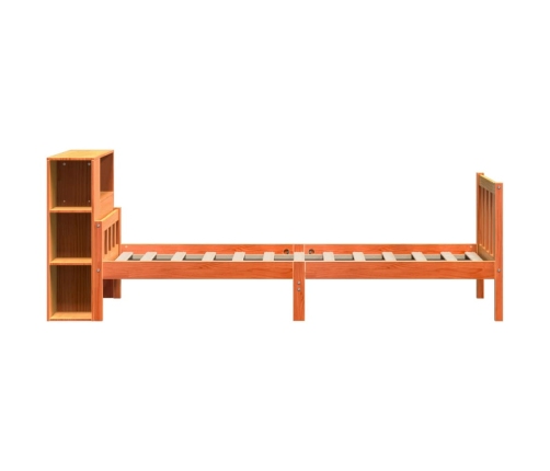 Cama con estantería sin colchón madera maciza marrón 75x190 cm