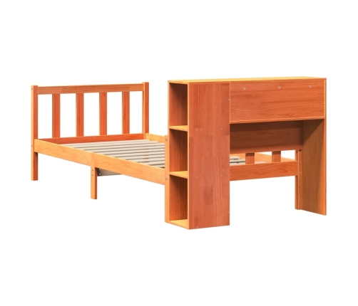 Cama con estantería sin colchón madera maciza marrón 75x190 cm