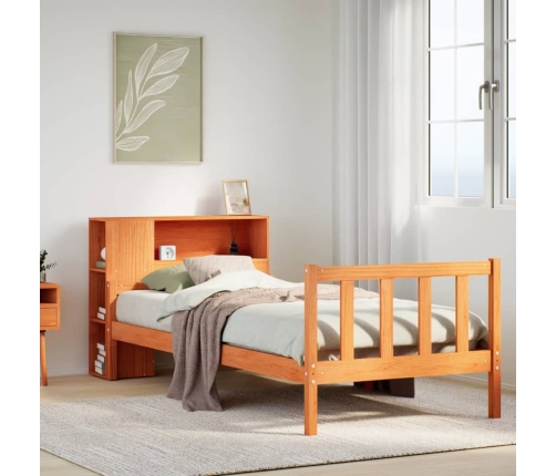 Cama con estantería sin colchón madera maciza marrón 75x190 cm