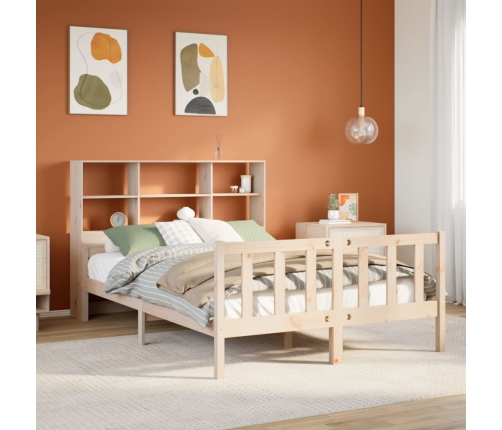 Cama con estantería sin colchón madera maciza de pino 120x190cm