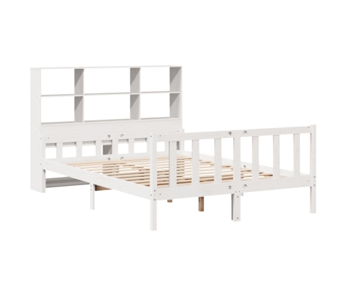 Cama con estantería sin colchón madera maciza blanca 135x190 cm