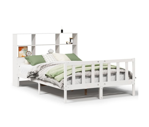 Cama con estantería sin colchón madera maciza blanca 150x200 cm