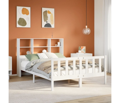 Cama con estantería sin colchón madera maciza blanca 150x200 cm