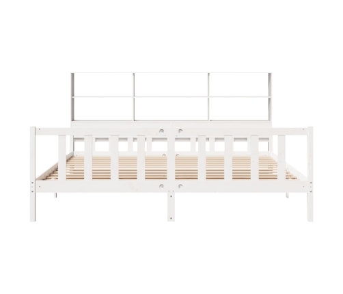 Cama con estantería sin colchón madera maciza blanca 180x200 cm