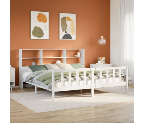 Cama con estantería sin colchón madera maciza blanca 180x200 cm