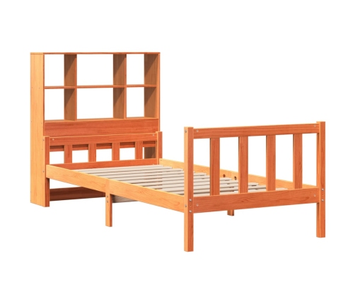 Cama con estantería sin colchón madera maciza marrón 75x190 cm