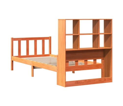 Cama con estantería sin colchón madera maciza marrón 75x190 cm