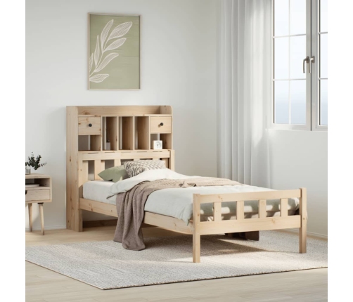 Cama con estantería sin colchón madera maciza de pino 90x190 cm