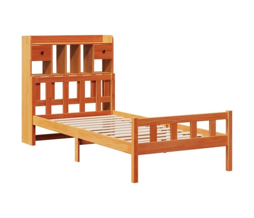 Cama con estantería sin colchón madera maciza marrón 90x190 cm