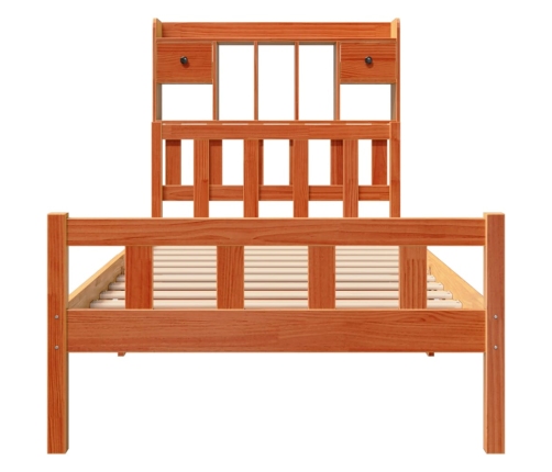 Cama con estantería sin colchón madera maciza marrón 90x190 cm