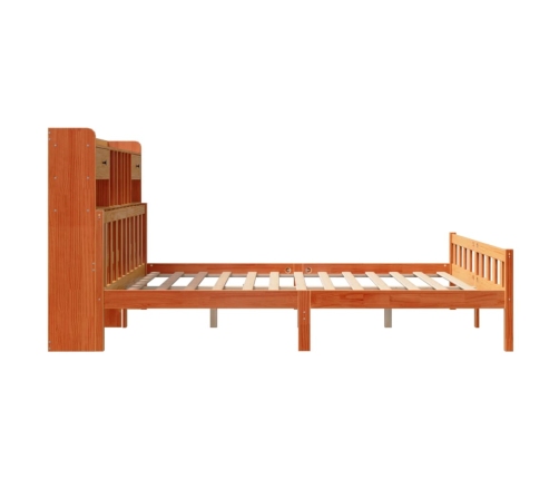 Cama con estantería sin colchón madera maciza marrón 180x200cm