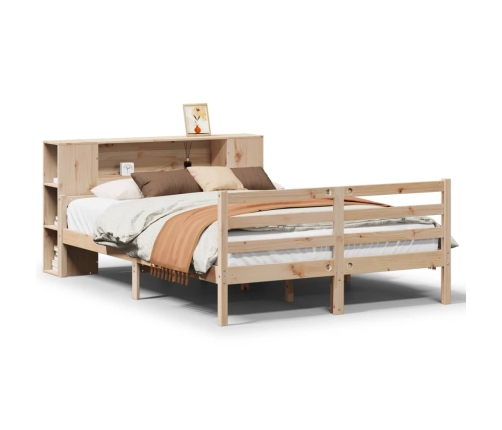 Cama con estantería sin colchón madera maciza de pino 140x190cm