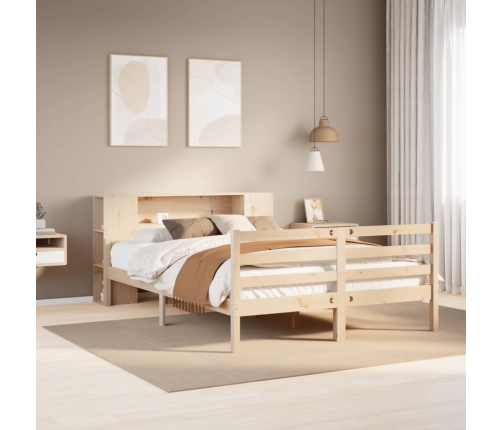 Cama con estantería sin colchón madera maciza de pino 140x190cm