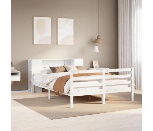 Cama con estantería sin colchón madera maciza blanca 140x200 cm