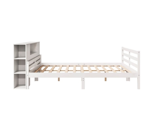 Cama con estantería sin colchón madera maciza blanca 180x200 cm