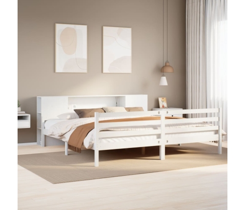 Cama con estantería sin colchón madera maciza blanca 180x200 cm