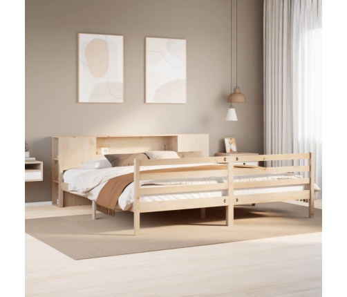 Cama con estantería sin colchón madera maciza de pino 200x200cm