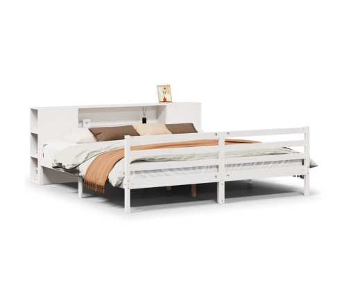 Cama con estantería sin colchón madera maciza blanca 200x200 cm