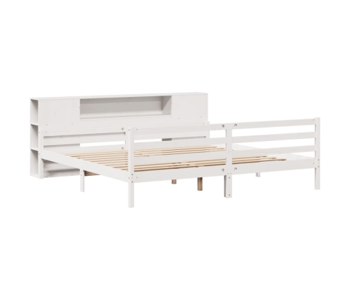 Cama con estantería sin colchón madera maciza blanca 200x200 cm