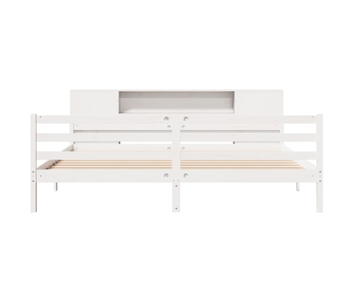 Cama con estantería sin colchón madera maciza blanca 200x200 cm