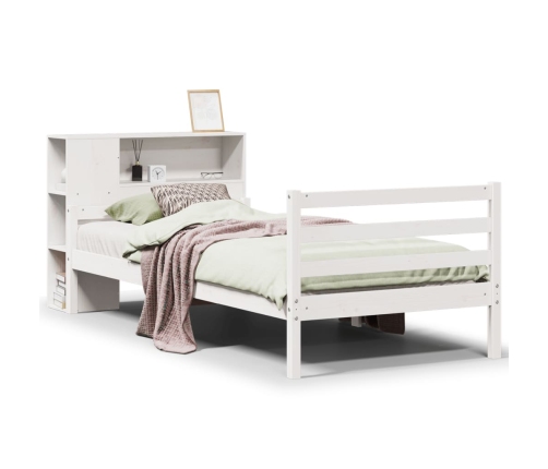 Cama con estantería sin colchón madera maciza blanco 90x200 cm