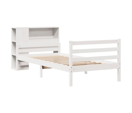 Cama con estantería sin colchón madera maciza blanco 90x200 cm
