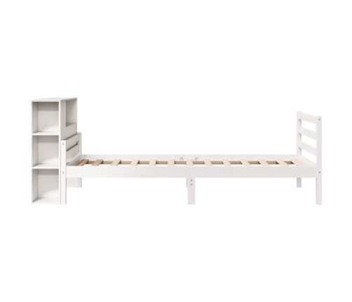 Cama con estantería sin colchón madera maciza blanco 90x200 cm
