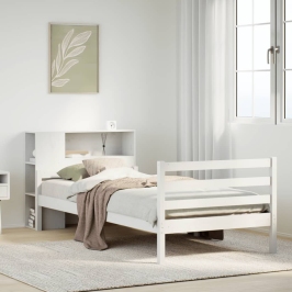 Cama con estantería sin colchón madera maciza blanco 90x200 cm