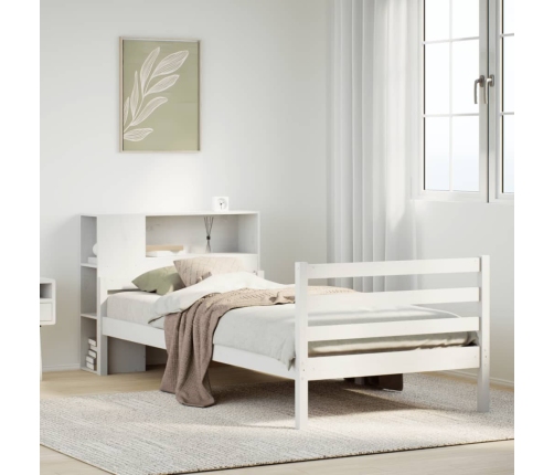 Cama con estantería sin colchón madera maciza blanco 90x200 cm