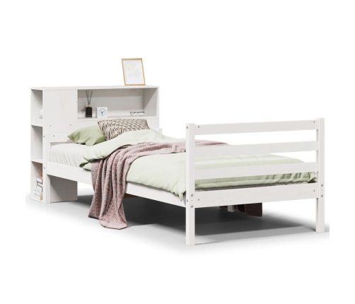 Cama con estantería sin colchón madera maciza blanca 100x200 cm