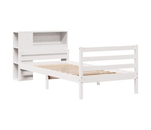 Cama con estantería sin colchón madera maciza blanca 100x200 cm