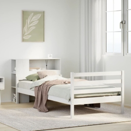 Cama con estantería sin colchón madera maciza blanca 100x200 cm