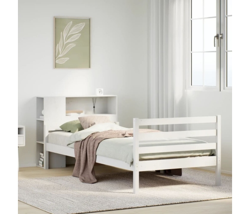 Cama con estantería sin colchón madera maciza blanca 100x200 cm