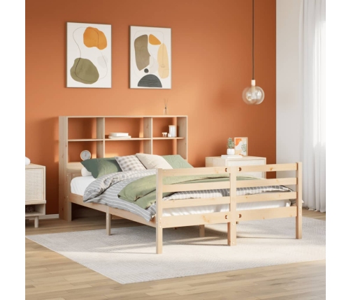 Cama con estantería sin colchón madera maciza de pino 120x190cm
