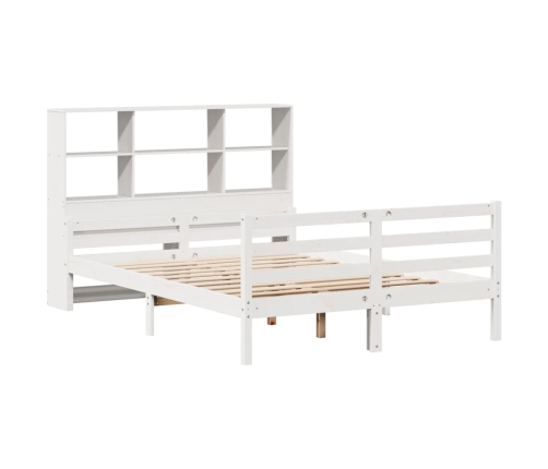 Cama con estantería sin colchón madera maciza blanca 120x190 cm