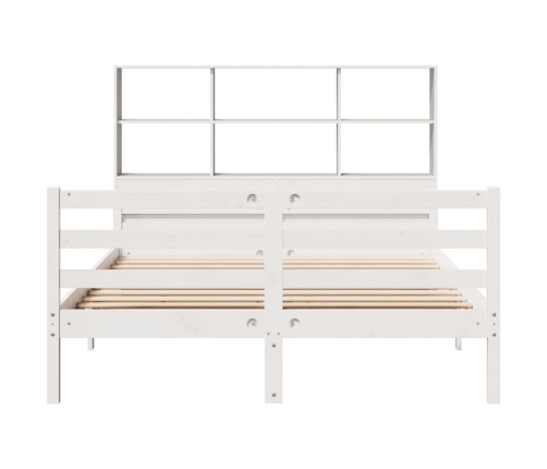 Cama con estantería sin colchón madera maciza blanca 120x190 cm