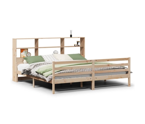 Cama con estantería sin colchón madera maciza de pino 200x200cm